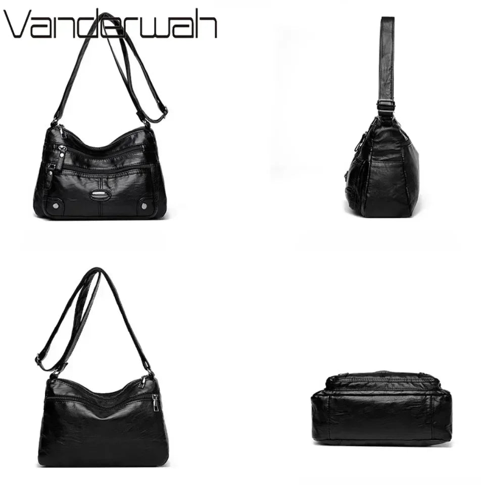 Women's Leather Shoulder Bag – Large Capacity Multi-Pocket Crossbody