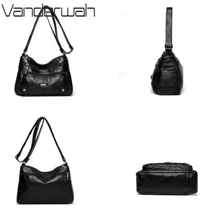 Women's Leather Shoulder Bag – Large Capacity Multi-Pocket Crossbody