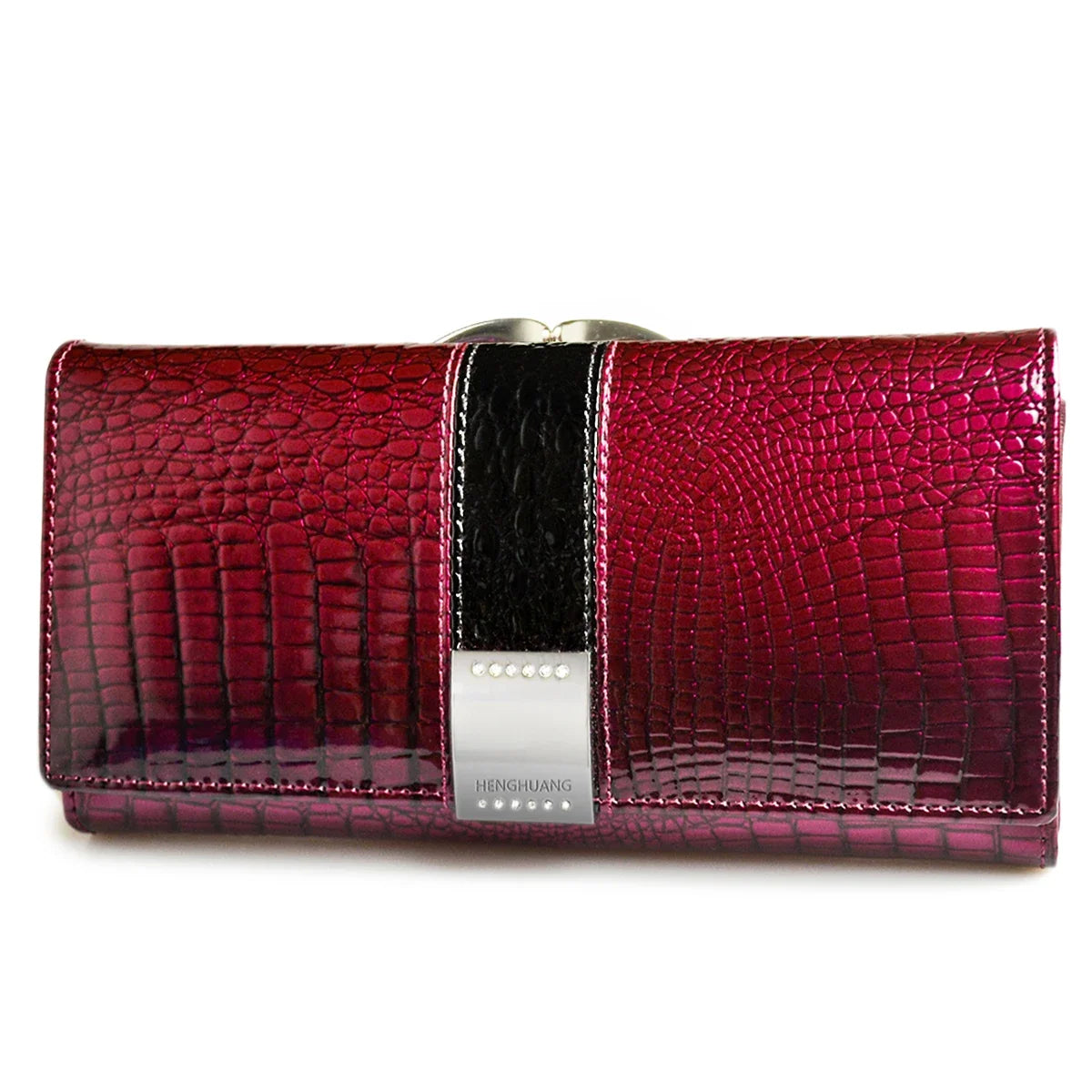 Alligator Patent Leather Long Wallet for Women – Multifunctional Clutch Purse