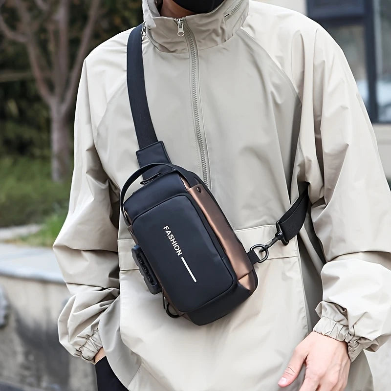 Men's Crossbody Sling Bag with Password Lock & USB Port