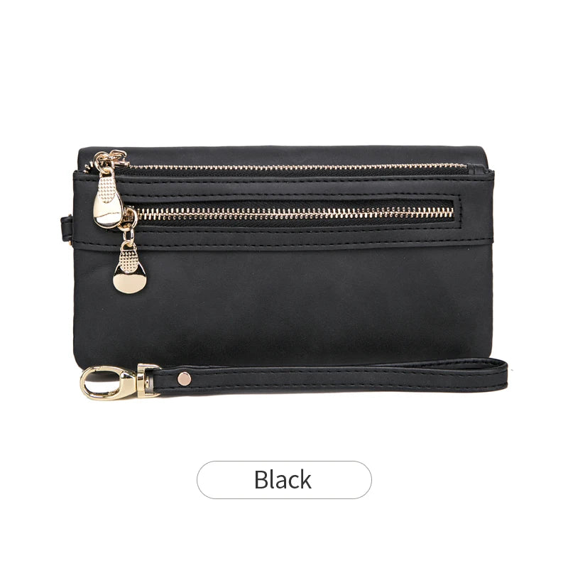Women's Retro Long Wallet Large Capacity Double Zipper Multi-Card Clutch
