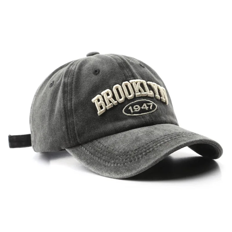 Brooklyn 1947 Embroidered Vintage Baseball Cap Washed Cotton Unisex Hat
