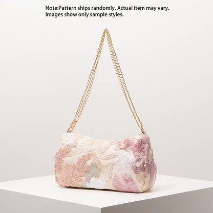 Floral Sequin Shoulder Bag – Beaded Embroidery Chain Strap Purse