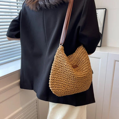 Woven Straw Shoulder Bag Women's Bohemian Crossbody Tote