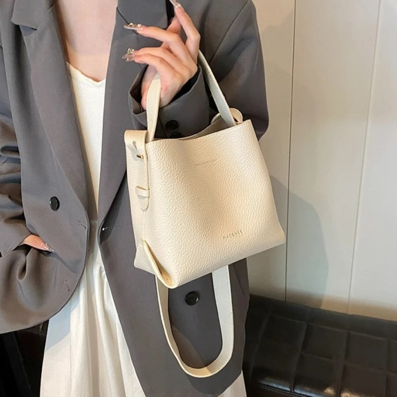 PU Leather Bucket Bag Women Shoulder Crossbody Handbag
