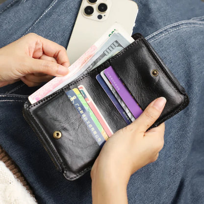 Men's Genuine Leather Zipper Card Holder Wallet