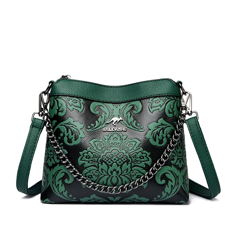 Vintage Embossed Leather Crossbody Bag for Women – Luxury Designer Shoulder Bag