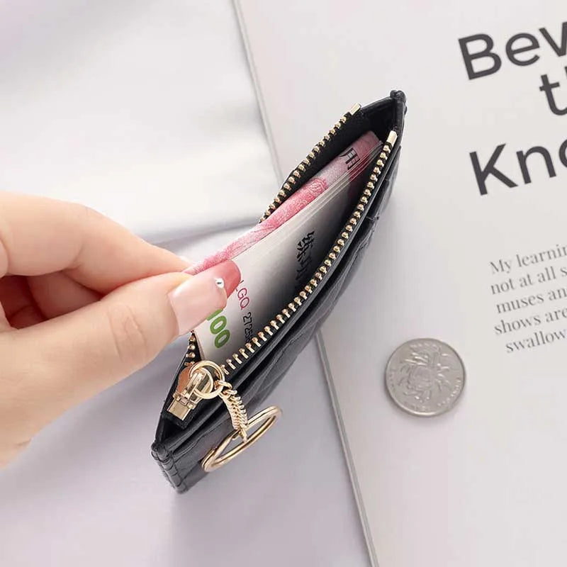 Quilted Mini Card Wallet with Keychain Ring