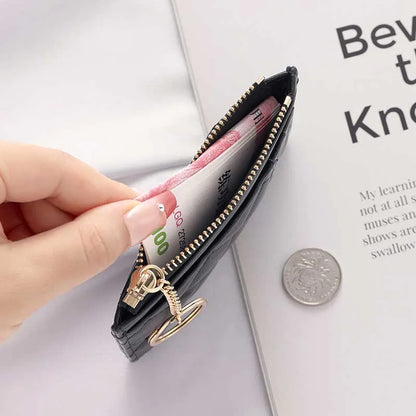 Quilted Mini Card Wallet with Keychain Ring