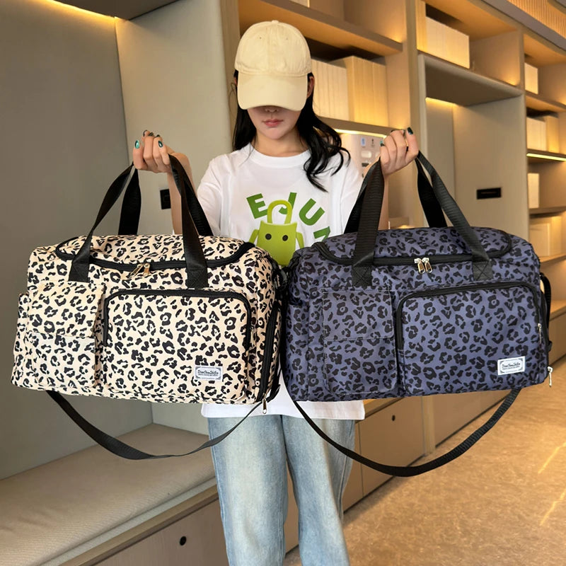 Leopard Print Travel Bag – Large Capacity Multi-Pocket Duffle
