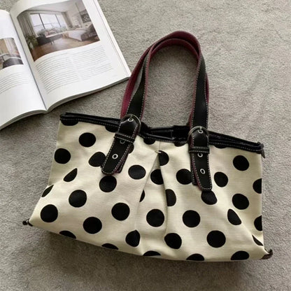 Y2K Polka Dot Shoulder Bag – Retro Satin Tote Handbag