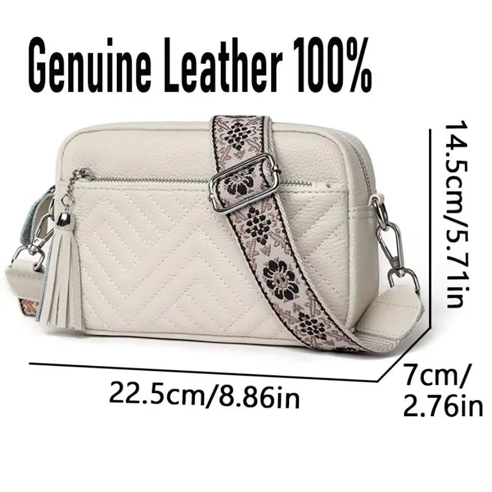 Quilted Leather Crossbody Bag for Women – Boho Guitar Strap Shoulder Bag