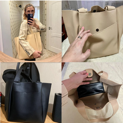 Large Capacity Soft Leather Tote Bag – Women's Shoulder Shopper