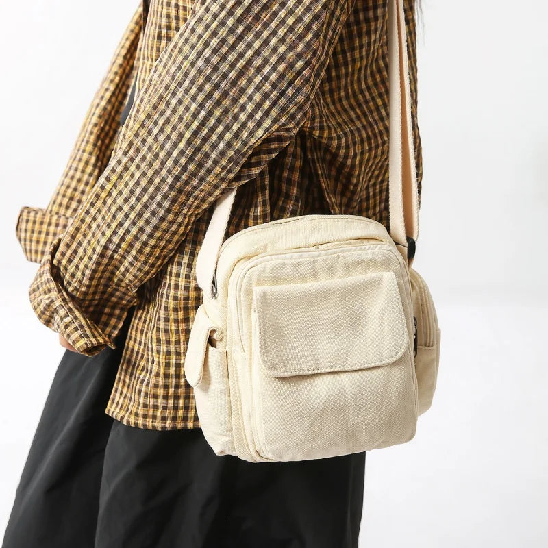 Mini Canvas Crossbody Bag for Women – Multi-Pocket Shoulder Purse