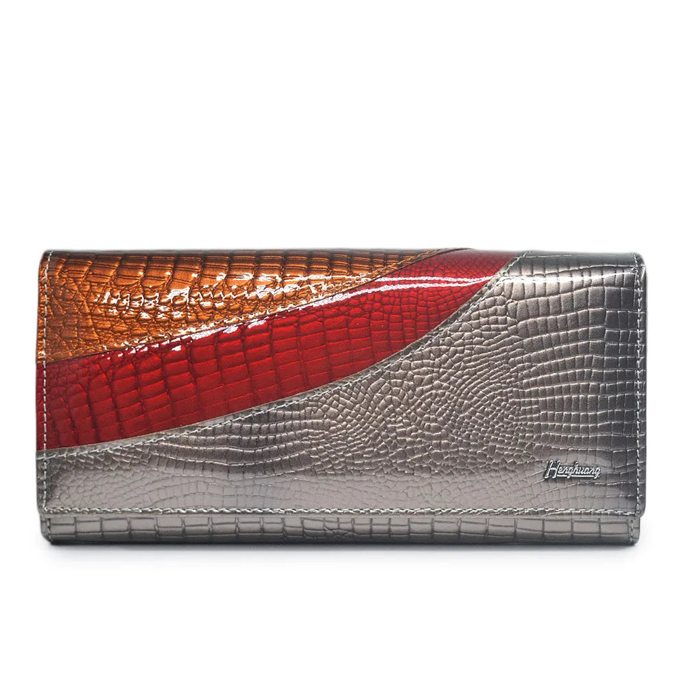 Crocodile Patent Leather Women's Long Wallet Magnetic Buckle