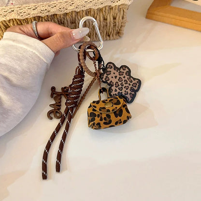 Leopard Print Bear Bag Charm Keychain with Wrist Strap
