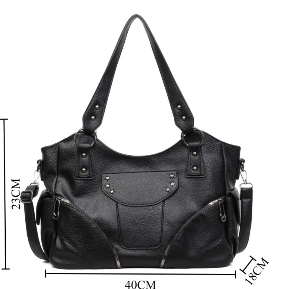 Motorcycle Style Tote Bag for Women – Y2K Leather Crossbody Shoulder Bag
