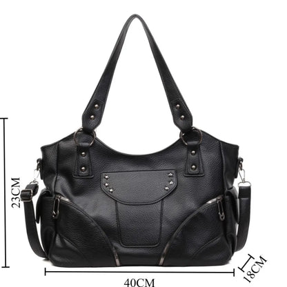 Motorcycle Style Tote Bag for Women – Y2K Leather Crossbody Shoulder Bag