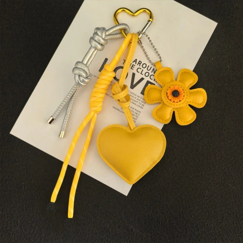 PU Leather Flower Tassel Bag Charm Keychain
