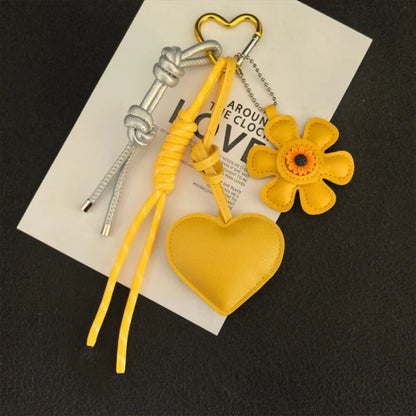 PU Leather Flower Tassel Bag Charm Keychain