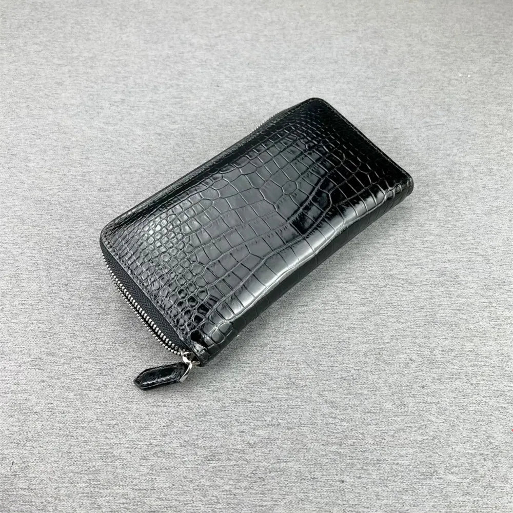 Crocodile Leather Long Wallet for Men – Zipper Clutch