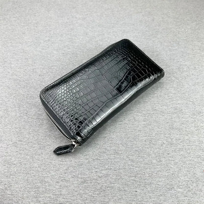 Crocodile Leather Long Wallet for Men – Zipper Clutch