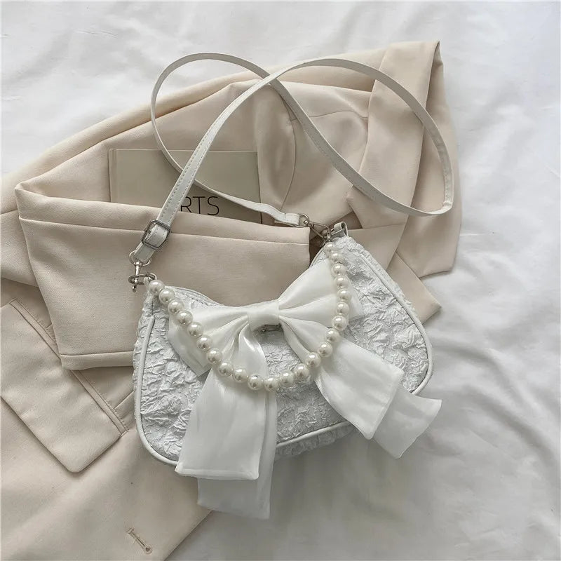 Pearl Bow Crossbody Bag – Retro Luxury Women's Shoulder Handbag