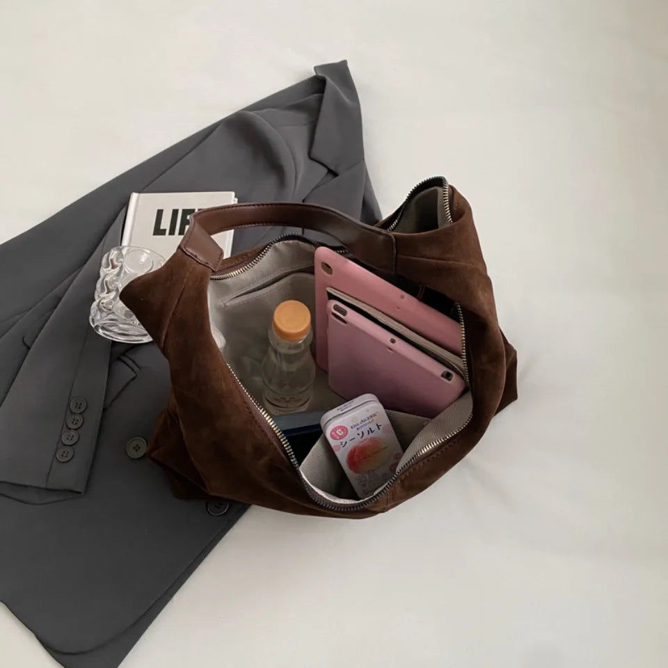 Suede Leather Hobo Shoulder Bag for Women