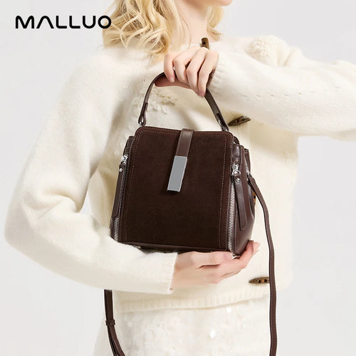 Suede Leather Shoulder Bag - Vintage Cowhide Handbag for Women