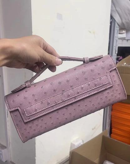 Ostrich Pattern Long Clutch Bag – PU Leather Party Handbag