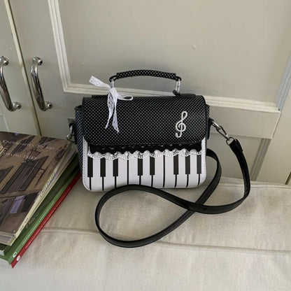 Piano Print Crossbody Bag – Y2K Music Note Square Shoulder Bag