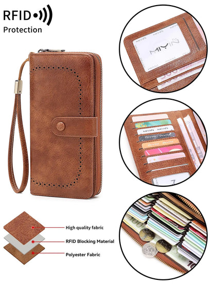 RFID Blocking Women's Accordion Wallet – Retro Leather Clutch