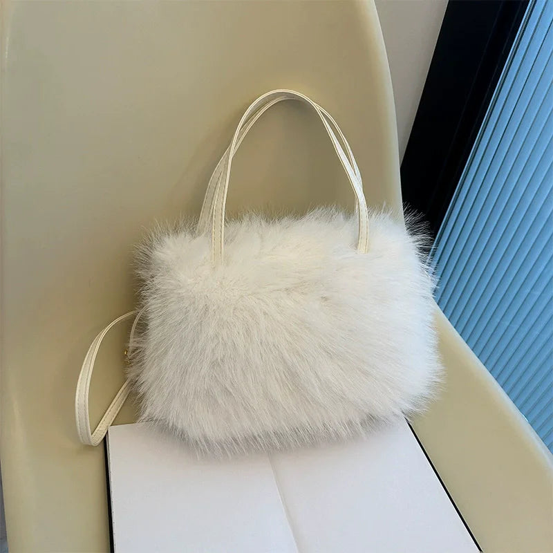 Faux Fur Tote Bag for Women – Plush Bucket Handbag with Crossbody Strap