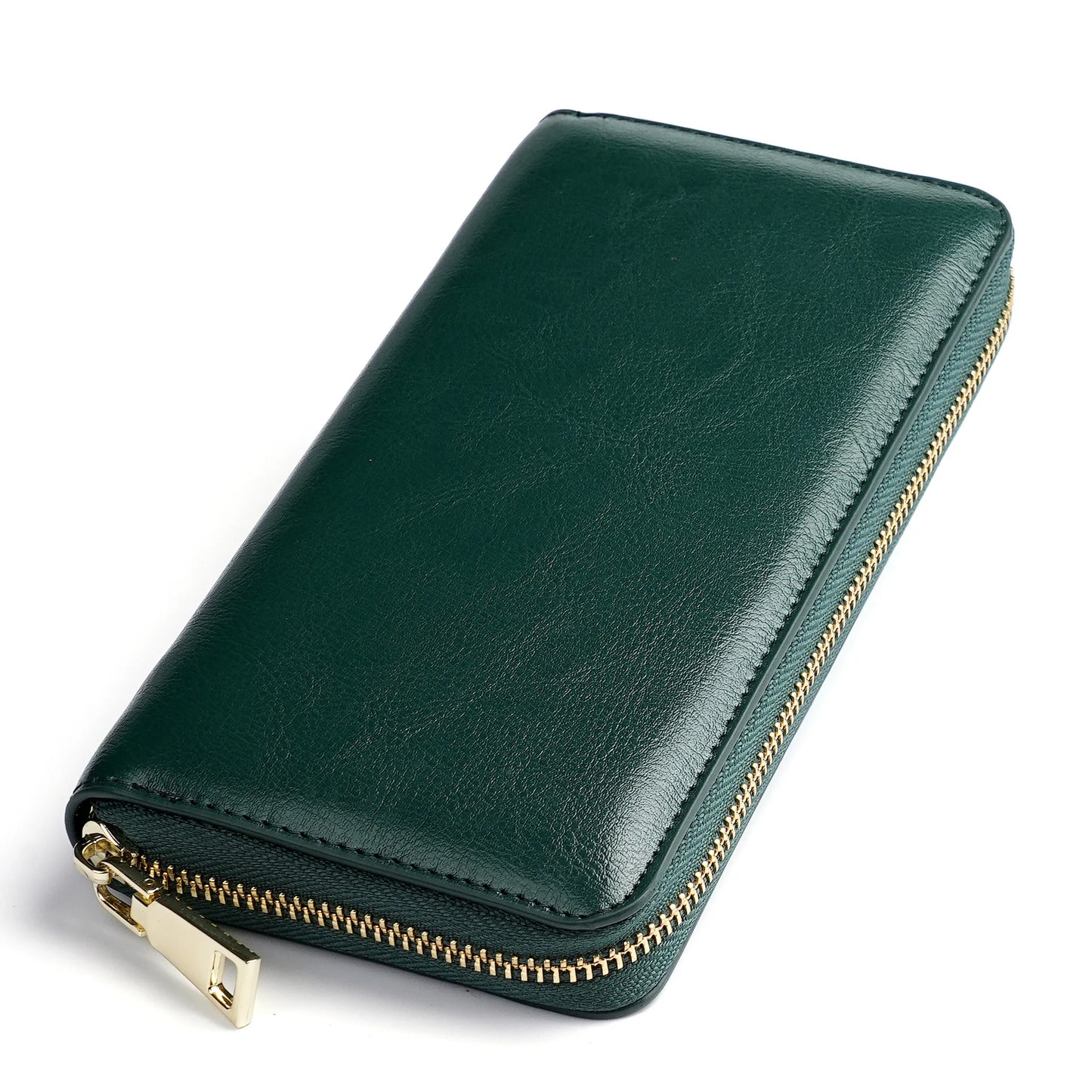 Women's Waxed Cowhide Long Zip-Around Clutch Wallet