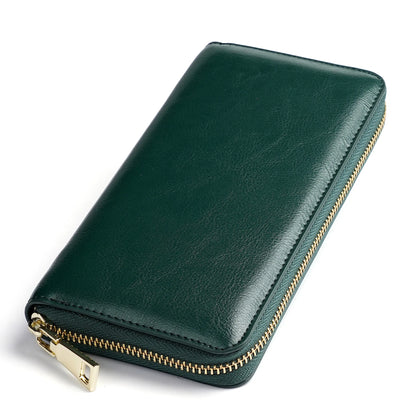 Women's Waxed Cowhide Long Zip-Around Clutch Wallet
