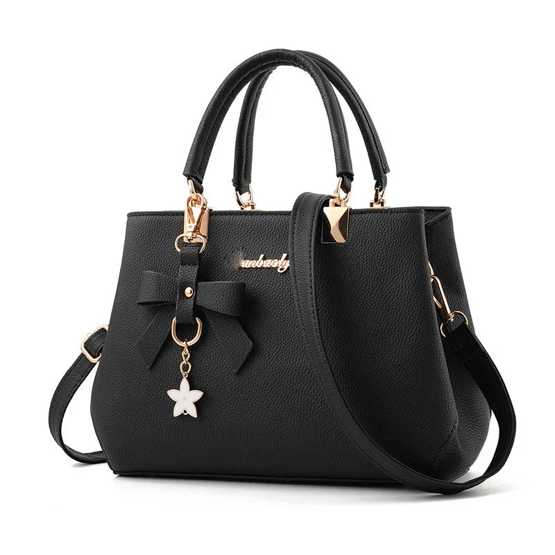 Women's Designer Handbag – Bow Accent & Star Charm Tote