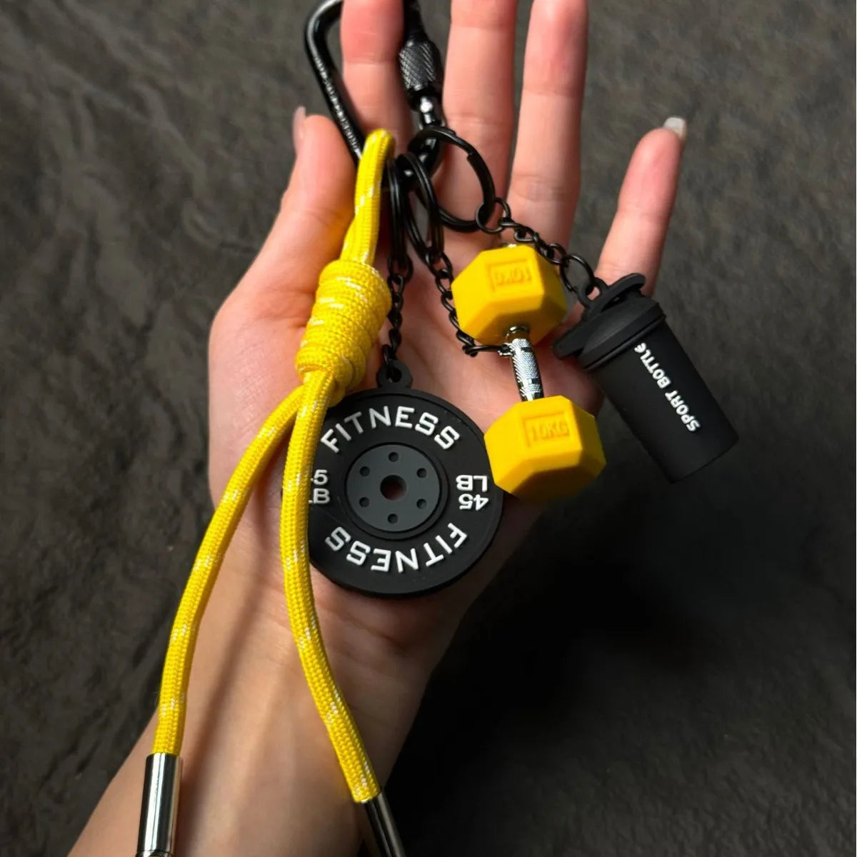 Gym Fitness Keychain Set – Weight Plate, Dumbbell & Shaker Charms