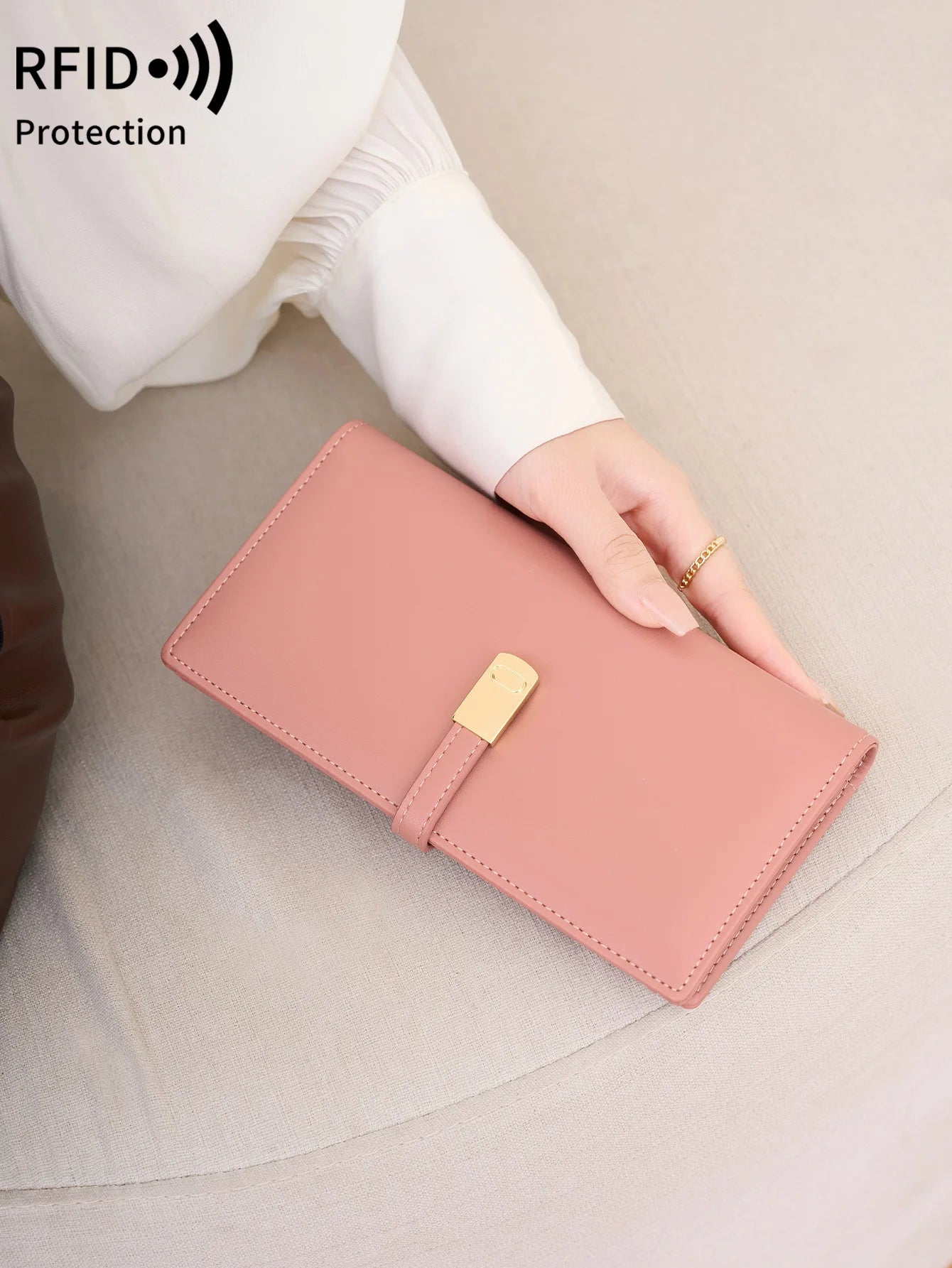 RFID Blocking Ultra-Thin Long Wallet for Women – PU Leather Double Fold Card Clip