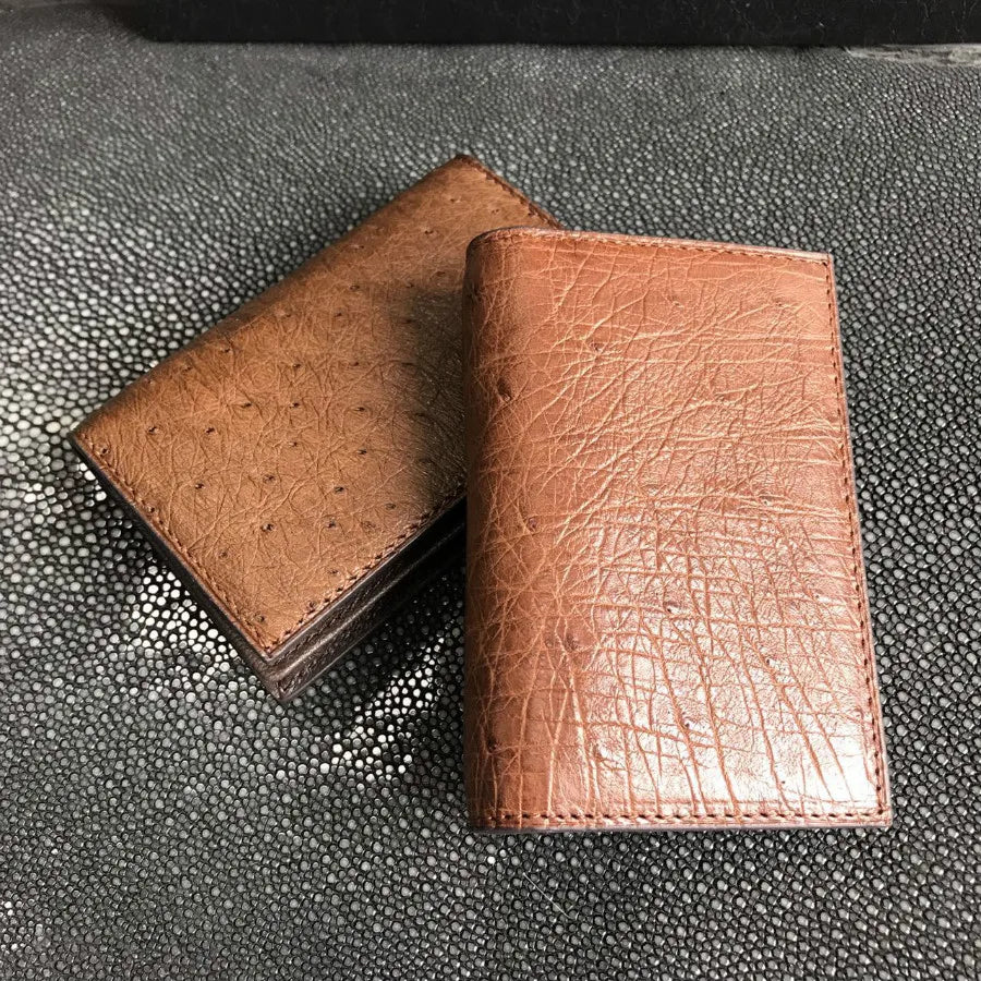 Ostrich Skin Genuine Leather Men's Card Holder Wallet