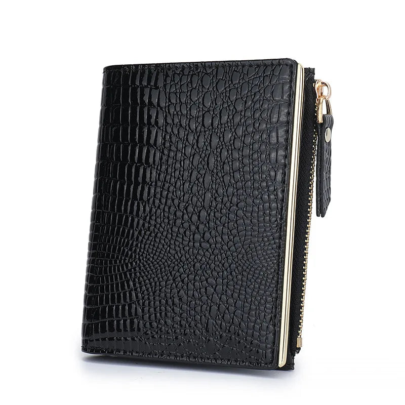 Genuine Leather Bifold Wallet for Women – Multi-Card Slots with Zipper