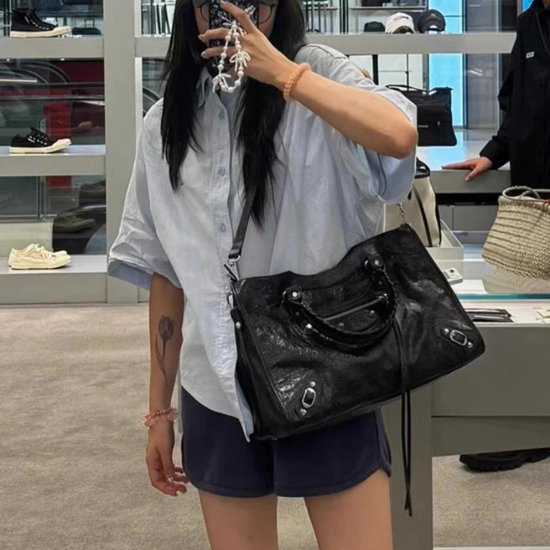 Rivet Tote Bag – Large Capacity Street Style Crossbody Handbag