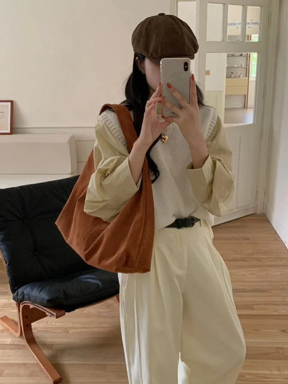 Vintage Faux Suede Hobos Women Shoulder Bags Large Capacity Tote Bag Retro Trend Autumn Big Shopper