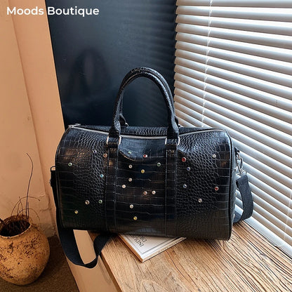 Moods Alligator Grain Big Duffel Bags Women Luxury Designer Handbags Diamond Decor Large Capacity