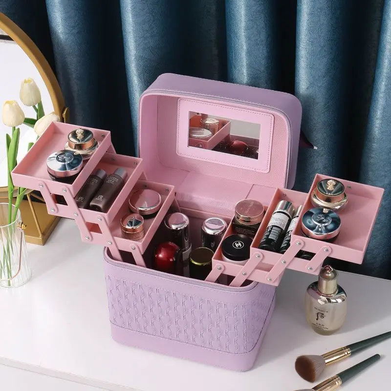 Large Makeup Organizer Box for Women – Professional Cosmetic Case with Mirror