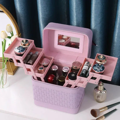Large Makeup Organizer Box for Women – Professional Cosmetic Case with Mirror