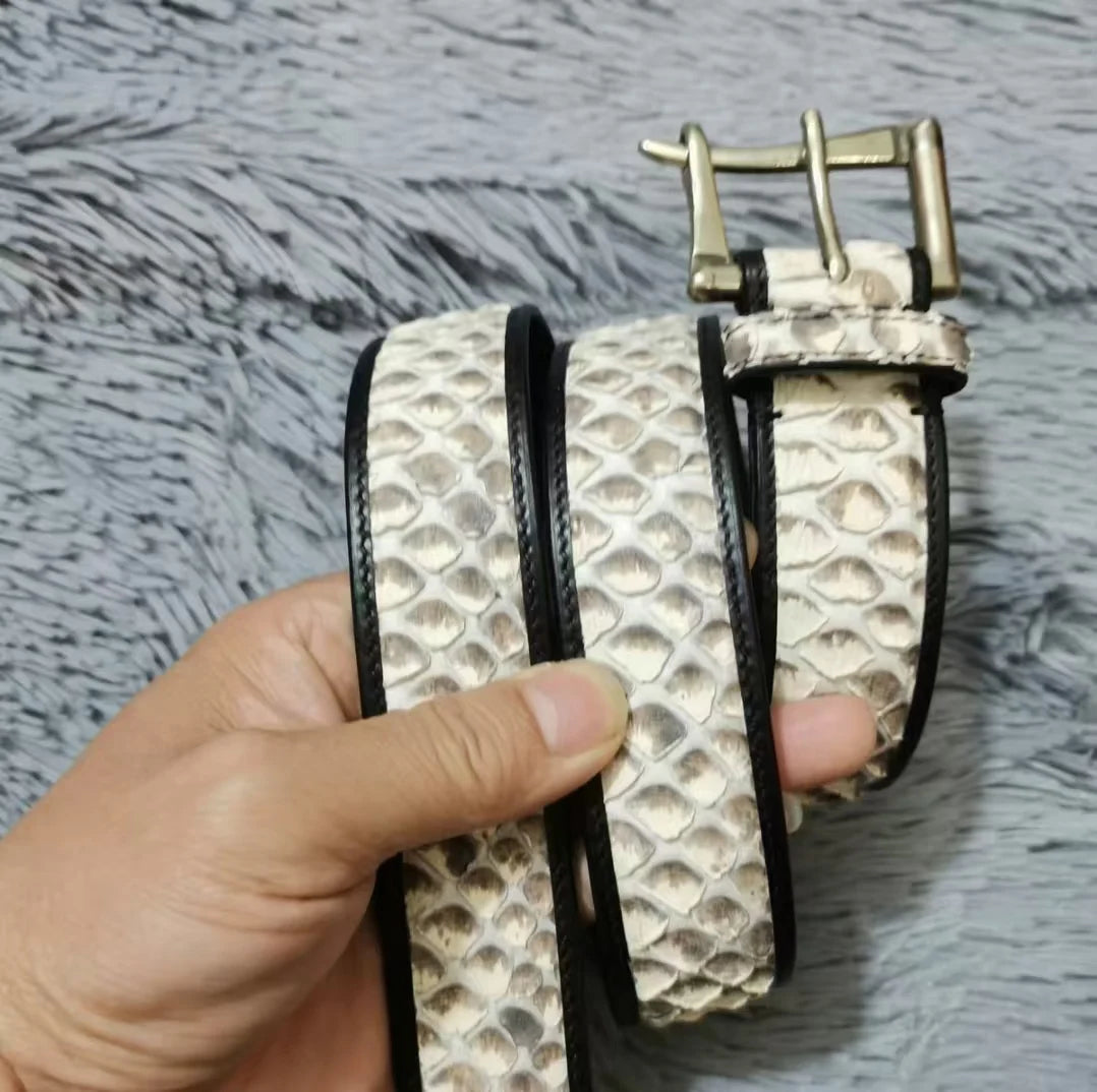 Genuine Snake Leather Men's Belt – Needle Buckle, 1.5" Width
