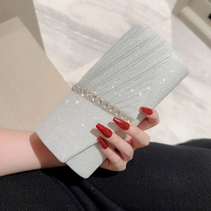 Glitter Evening Clutch Bag – Women's Elegant Chain Shoulder Purse