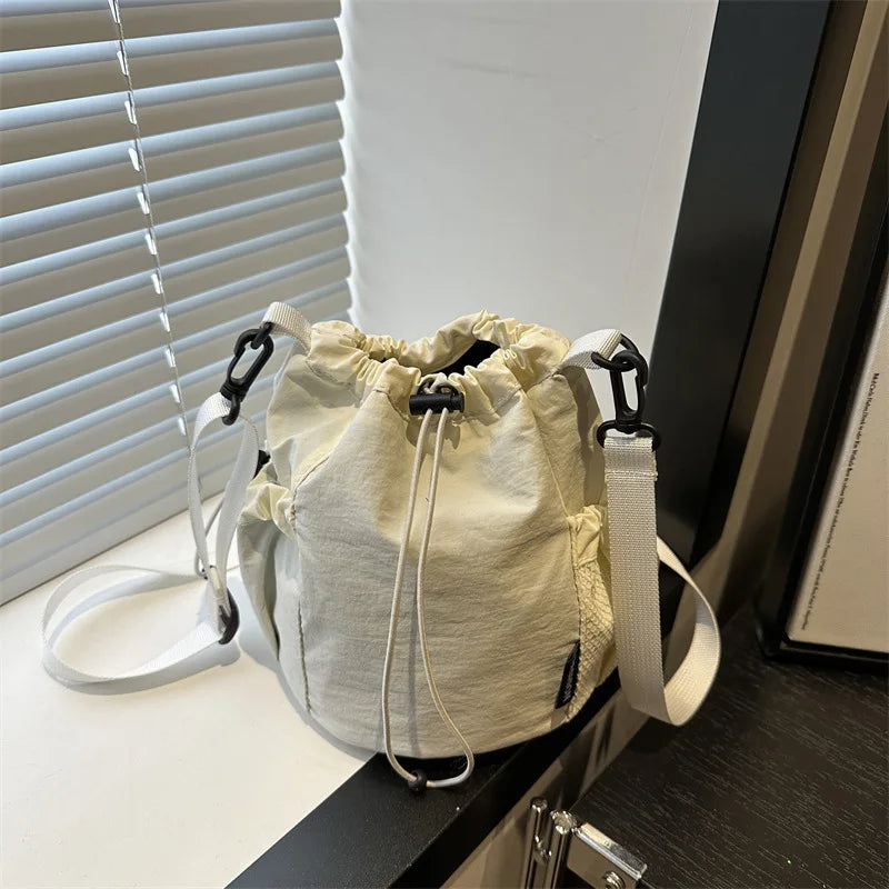 Nylon Drawstring Bucket Bag – Women's Lightweight Crossbody