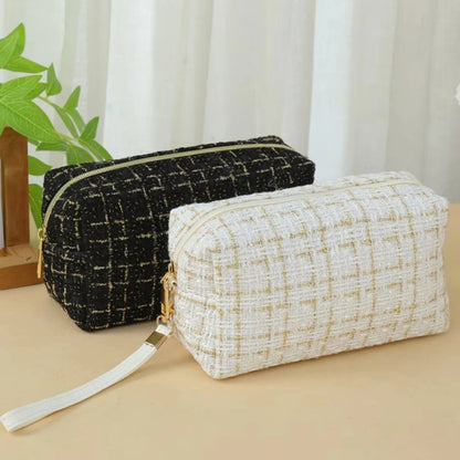 Makeup Bag Large Capacity Linen Cotton Cosmetic Pouch with Handle