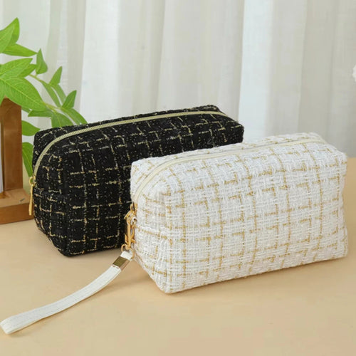 Makeup Bag Large Capacity Linen Cotton Cosmetic Pouch with Handle